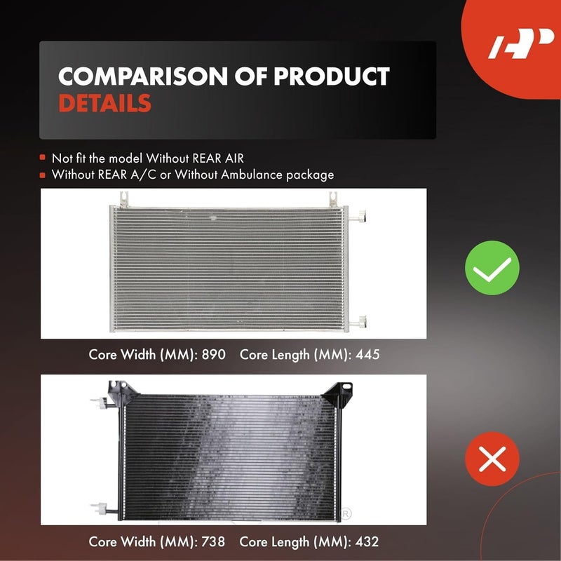 A-Premium مكثف تكييف الهواء A/C متوافق مع طرازات شيفروليه، جي إم سي وكاديلاك - سيلفرادو 1500، سوبربان 2500، تاهو، سييرا 3500، يوكون، إسكاليد، H2 - Image 2